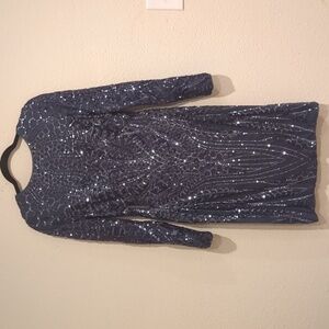 Nightway Gray Long Sleeve Sequined Dress    Size 10